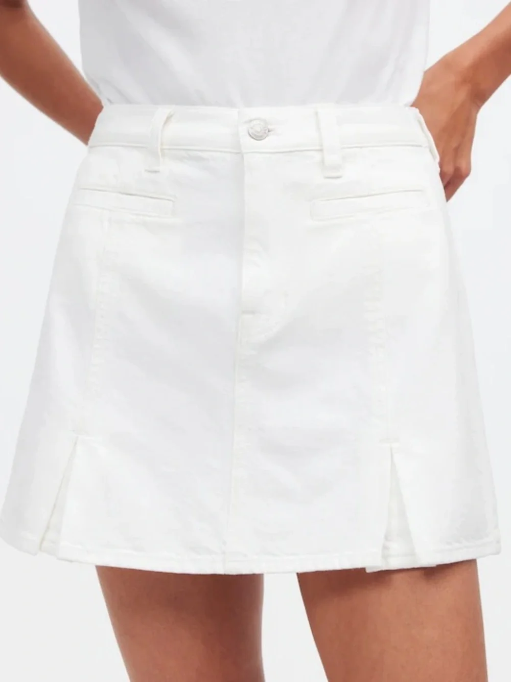 Madewell White Cotton Denim Pleated A-Line Mini Skirt NWT Size 33